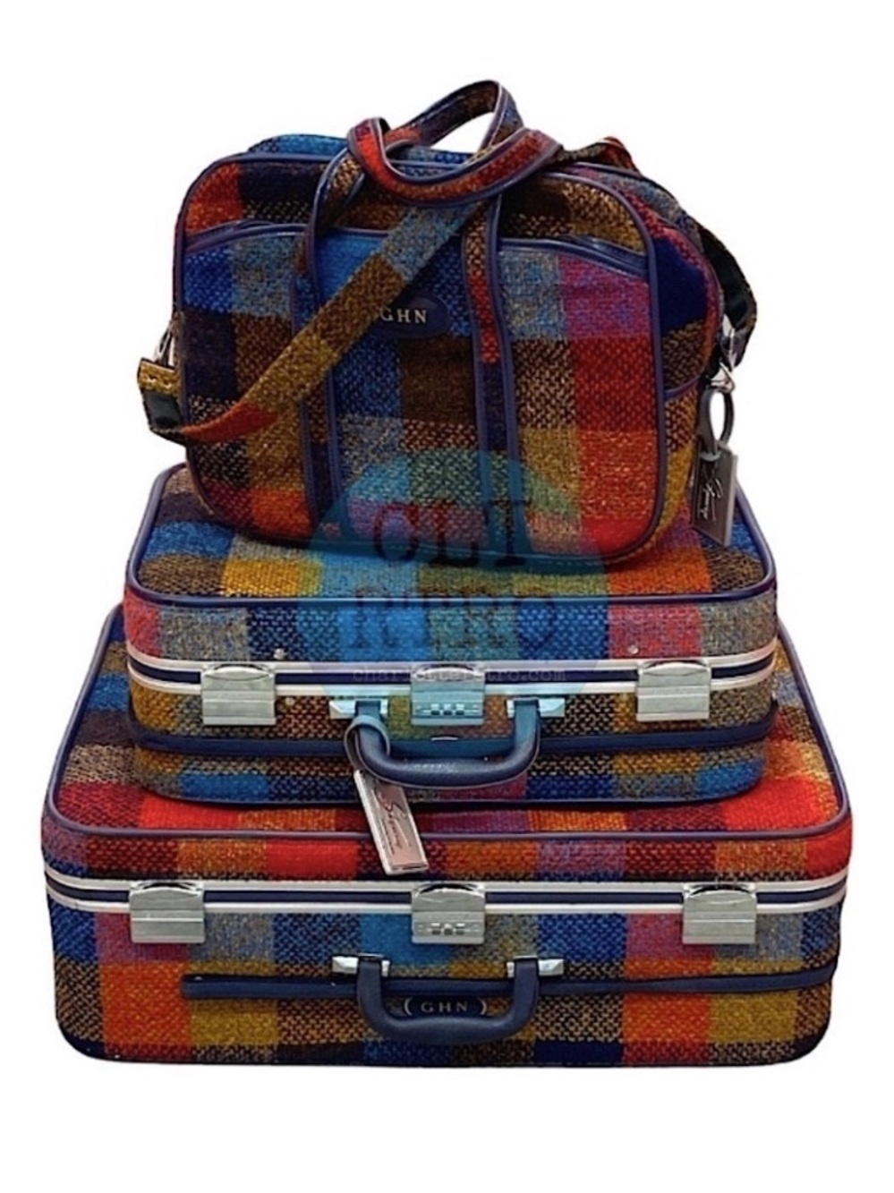 1960s SKYWAY Plaid Tweed Rolling Luggage